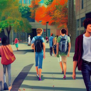 Students walking on a college campus